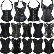 Vintage Gothic Overbust Boned Corset Burlesque Basque Top Lace-Up Costume 6~24