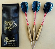 Vintage Harrows Leather Darts Case with Brass Darts Set