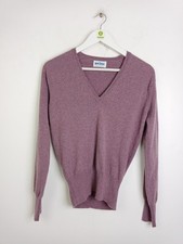 Brora Scottish Cashmere Women's V-neck Jumper Size 8 Lilac Long sleeve Used F2
