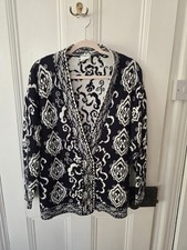 Vintage Alexon Long Cardigan Navy White Pattern Stunning Size M VGC