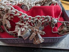 Vintage Silver Curb Link Charm Bracelet With 32 Charms 