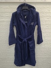 New Emporio Armany 100% Cotton Long Sleeve Terry Bathrobe Navy Size Small