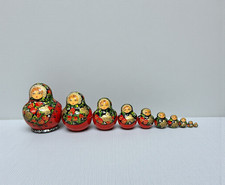 Vintage 10 Piece Russian Wooden Matryoshka Style Nesting Dolls Hand Painted