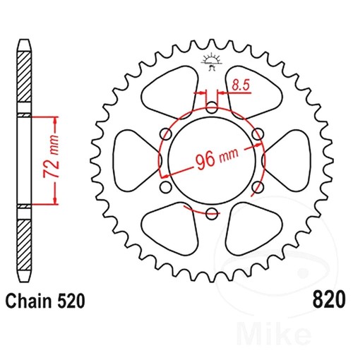 Rear sprocket tooth - rear, 520
