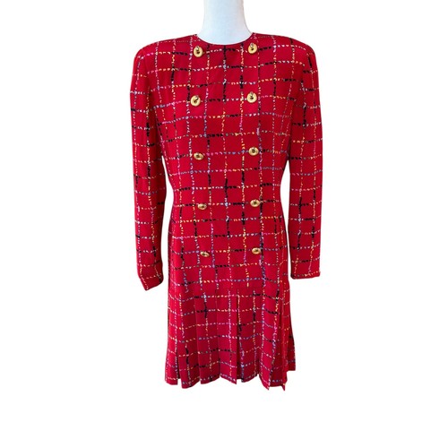 Vintage red plaid silk double - red,