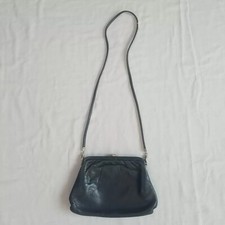 Jane Shilton Vtg Bag Purse Handbag Blue leather Clutch Snap Top leather handle