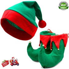 Elf Boots Hat Set Santas Little Helper Adult Christmas Pixie Costume Fancy Dress