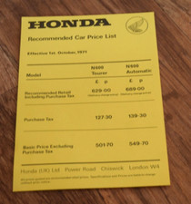 1971 Honda UK N600 Tourer & Automatic price list car cars Vintage Retro