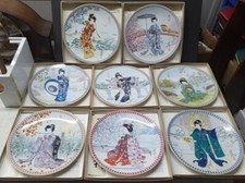 8 Ketsuzan-Kiln Decorative Art Plates Japan Geisha 1990 (B11)