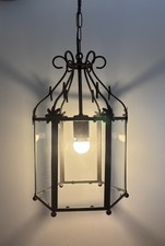 Vintage Large Ceiling Light Lantern Porch Hall Glass 65cm Metal Frame