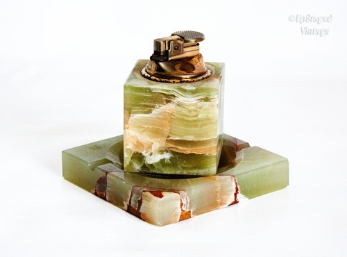 Green onyx cube table lighter - green,