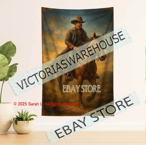 Cowboy riding horse - , tapestry