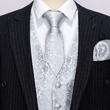 Mens Waistcoat Burgundy Red Paisley Vest Suit Hanky Tie Set Wedding Party 5XL