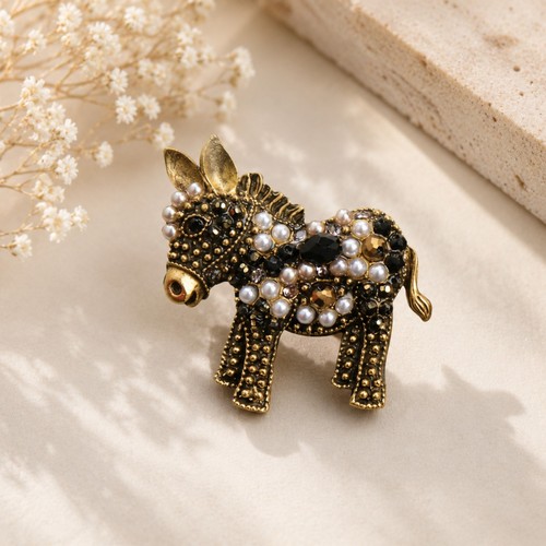 Donkey brooch rhinestone - donkey,