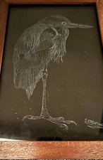 Glass Etching Of A Wading Bird