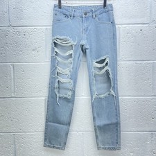 BLUE DENIM EXTREME RIPPED JEANS DISTRESSED DENIM Y2K SLIM FIT UK 6