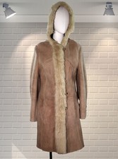 Vintage 1970s Suede & Faux Fur Trim Hooded Coat  - UK 12