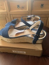 Ladies Wedge Navy Denim Platform Sandals Size 5
