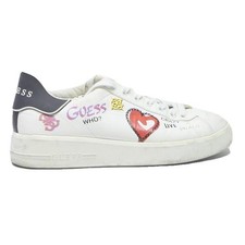 GUESS Womens Low Top Trainers White Leather UK 6 Printed Logo Casual Footwear