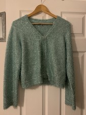 Oliver Bonas Women's Silver/aqua Zip-Up Cardigan Size 12