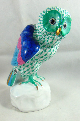 Herend owl rock - owl, green