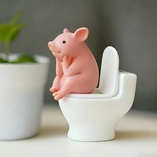 Mini Cute Toilet Pig Statue