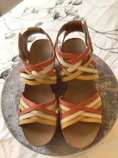 Pretty Leather Yellow, White & Orange Strappy Clarks Wedge Sandals - Size 5
