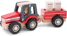 New Classic Toys Wooden Tractor with Hay Stacks for Toddlers 18+ Months Educati