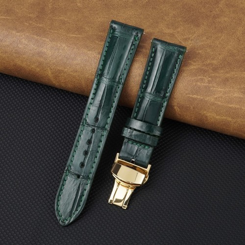 Green leather watch strap - green,
