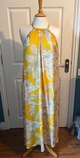 Zara Long Yellow Mustard Print Satin Dress - Size XS