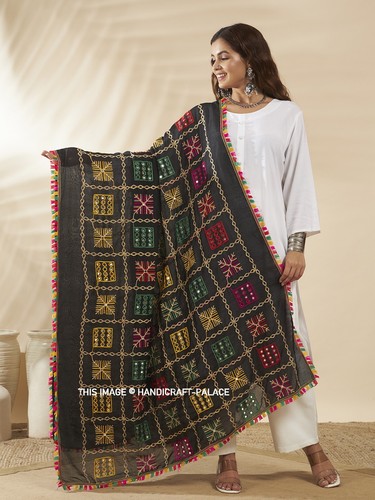 Designer cotton black dupatta - designer,