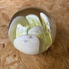 Vintage Langham Crystal Paperweight - White & Yellow Flower - 7.5cm