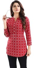  UK Rayon Fashion Party Dress Cotton Kurti Tunic Kurta Casual Red Shirt MM201R
