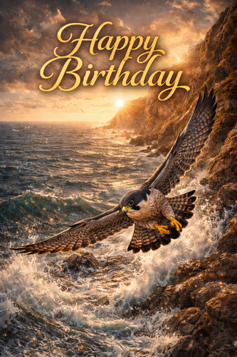 Peregrine falcon birthday card - falcon,