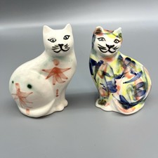 Pair Of Studio Pottery Ceramic Cat Ornaments Signed