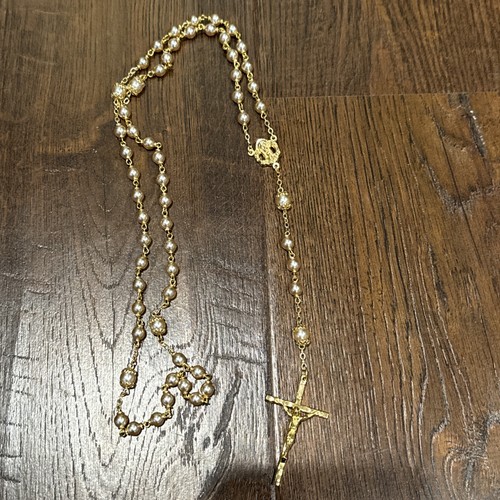 Vintage rosary necklace white - rosary,