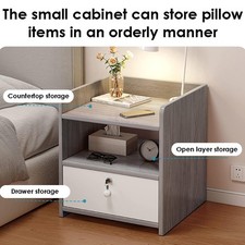 Grey Bedside Table Lockable Drawers Storage Cabinet Nightstand Bedroom Furniture