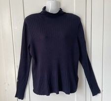 Marks & Spencers Size 16 Navy Blue Skinny Rib Jumper. Small Turtleneck.