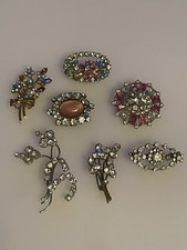 Job Lot of Vintage 1950s Rhinestone Brooches – Floral Designs & Sparkle 7 Items