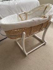 Moses basket with white rocking stand