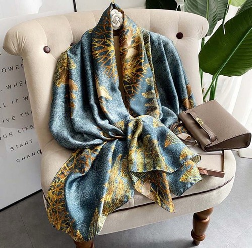 Silk scarf butterfly floral - scarf,