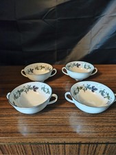 Royal Doulton Burgundy Pattern Soup Bowl/ Double Handled  Cups Set Of Four  