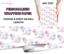 Personalised Teddy Bear GENDER REVEAL Gift Wrapping Paper Roll or Sheet Add Name