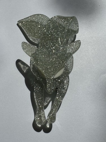 Silver glittered acrylic fox - glittered,