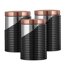 3x Kitchen Canisters - Tower T826001RB Linear in Black and Rose Gold 