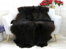 DARK BROWN QUAD SHEEPSKIN RUG BRITISH HERDWICK LAMBSKIN SOFA THROW SHAGGY Q37