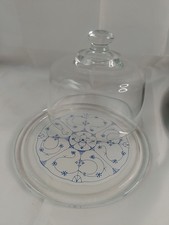 Blue Denmark Pattern Glass Dome Cheese Kitchen Food Cover