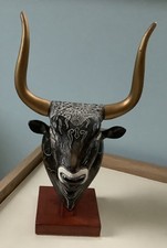Wooden Sculpture on stand Rhyton Bull based on Minoan Art  Ancient Crete