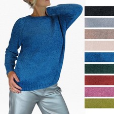 Ladies Long Sleeve Crew Neck Jumper Soft Chenille Winter Knit Pull Over