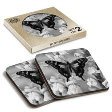 2 x Boxed Square Coasters - BW